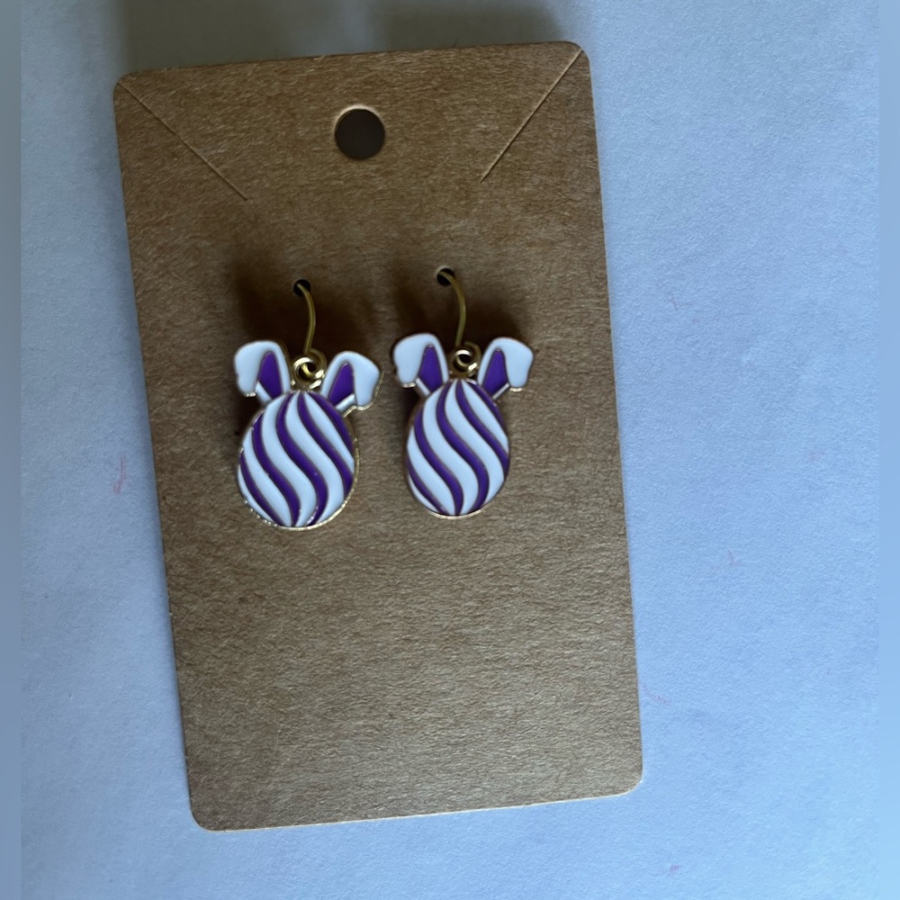2/$15-Easter Purple & White Bunny Drop Earrings Handmade